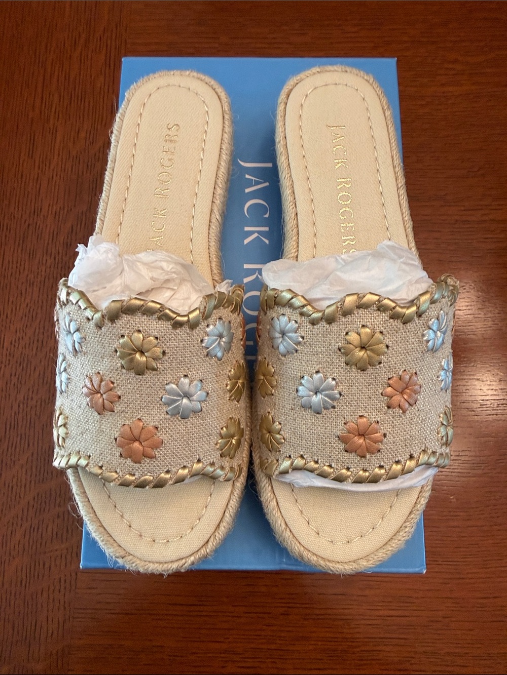 Jack Rogers Palmer Embroidered Floral Espadrille Platform Slides Sandal Size 6